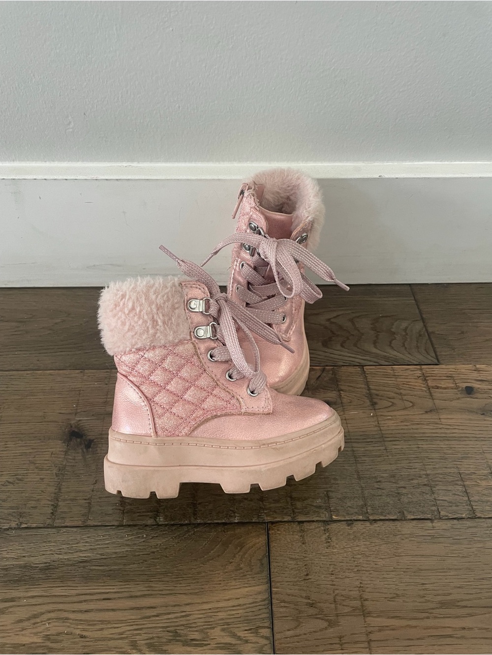 Pink Quilted Fur-Trim Toddler Ankle Boots toddler size 5